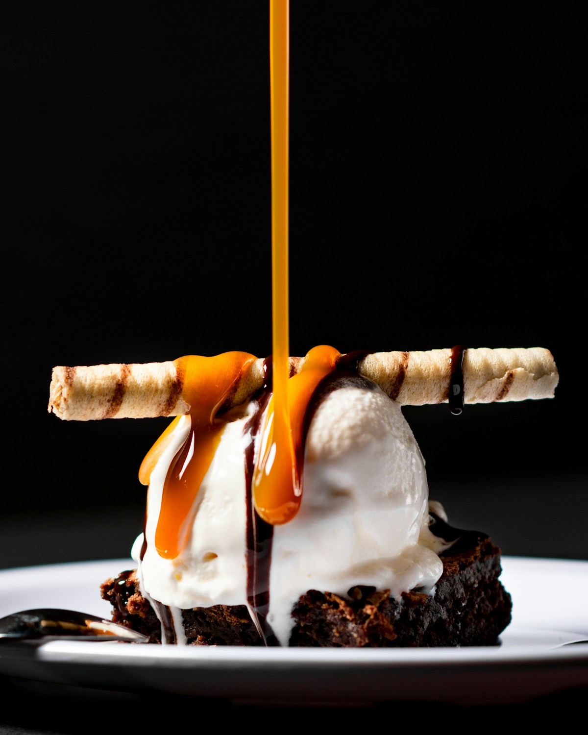 Brownie served with ice cream