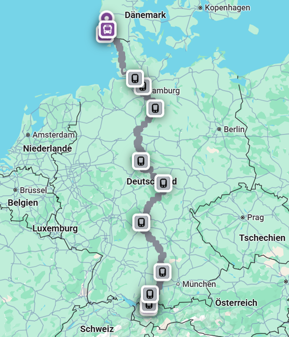 Map with rail route icons