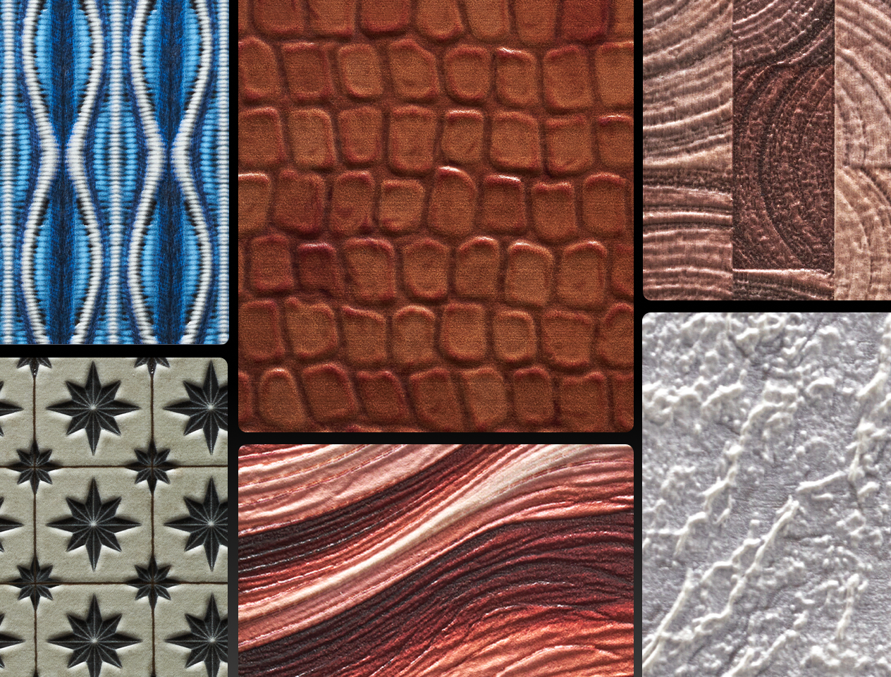 Échantillons de textures imprimées sur différents matériaux