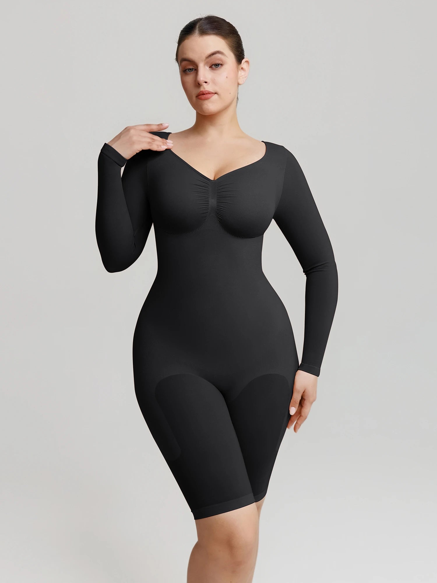 Black seamless firm control long sleeve everyday bodysuit