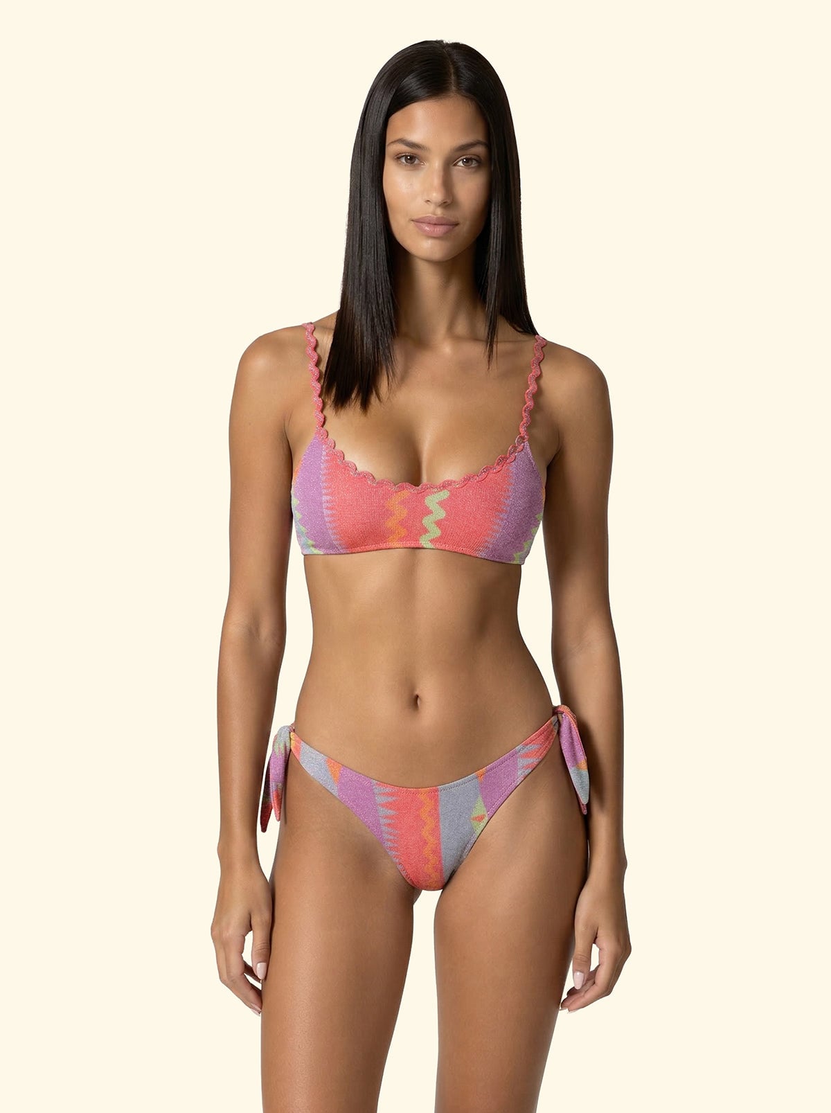F**K patterned bikini with fixed top and adjustable American brief