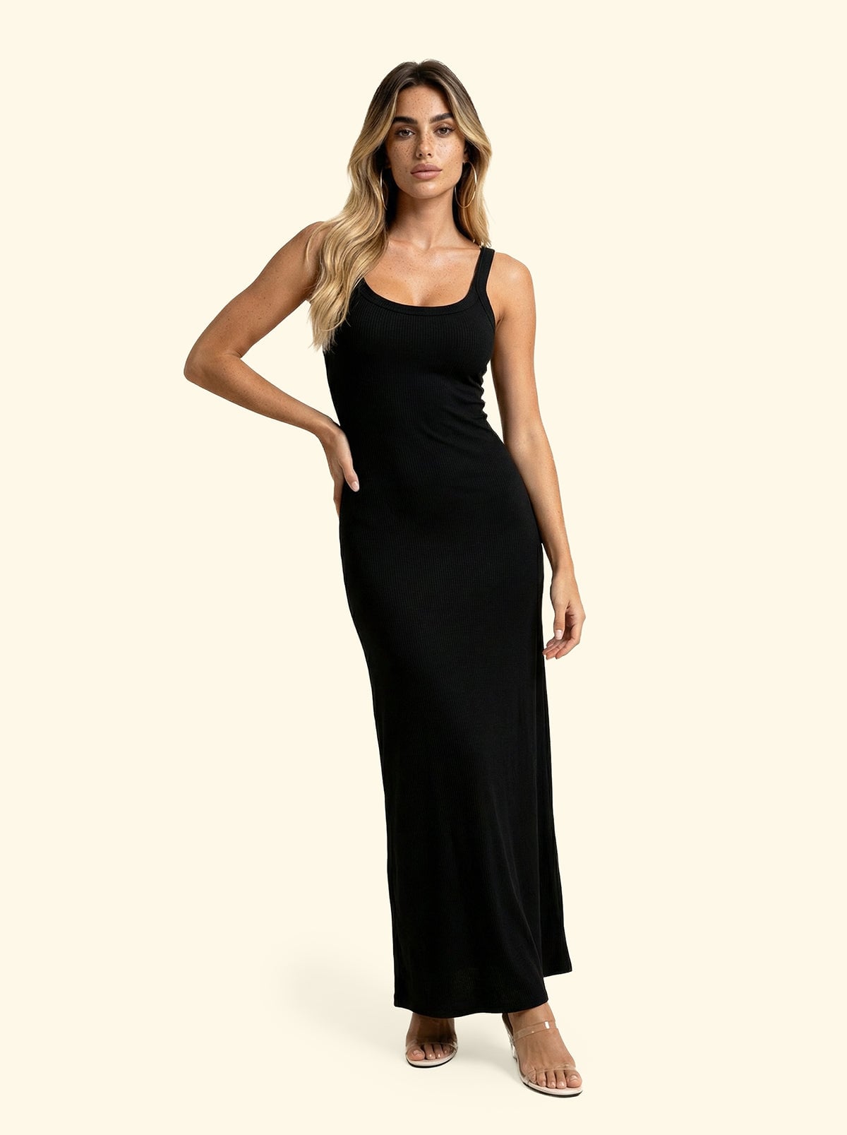 F**K black ribbed long beach dress