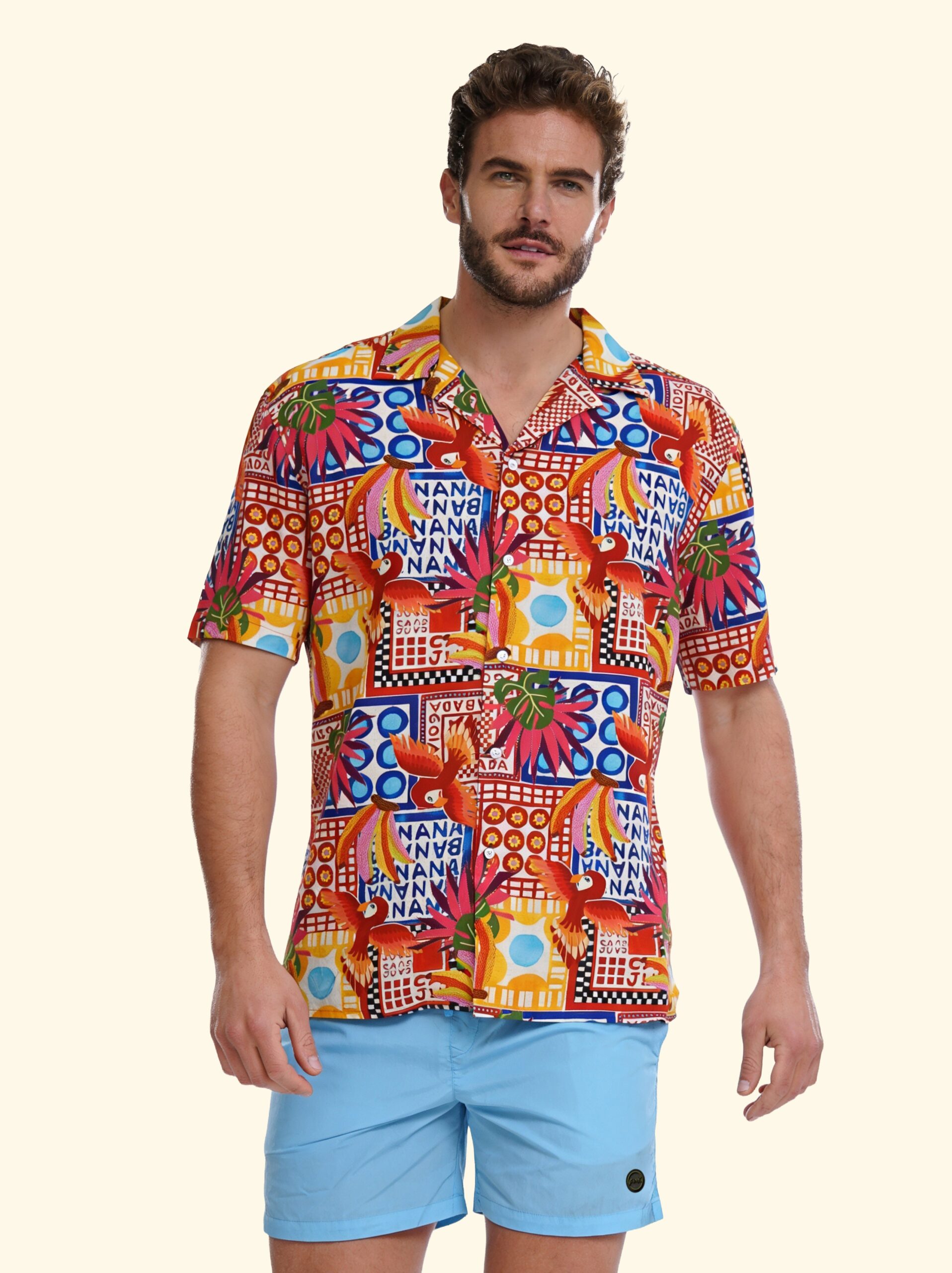 Camicia bowling F**K SM6550 da uomo in viscosa stampata