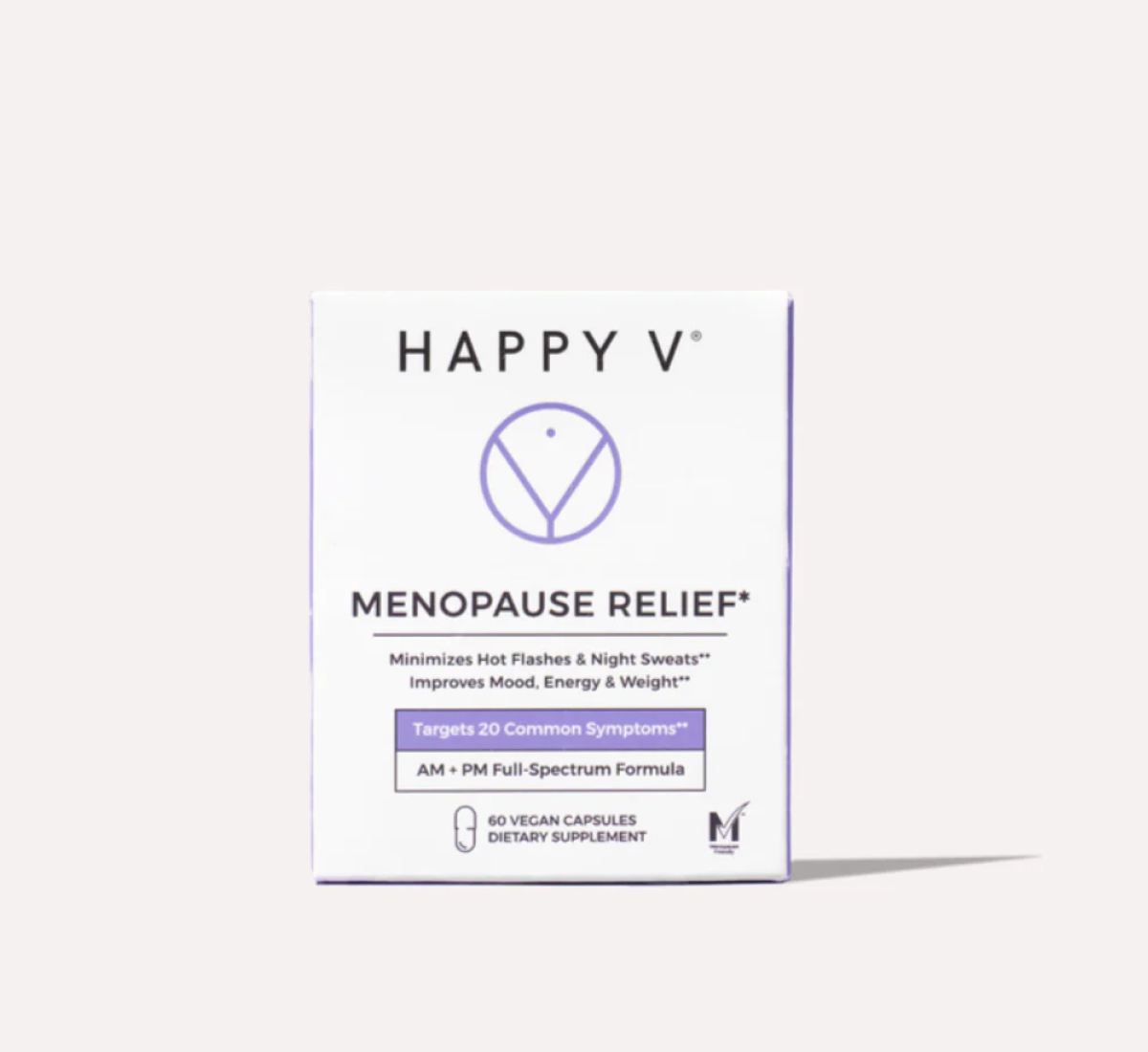 Happy V Menopause Relief AM and PM supplement bottles