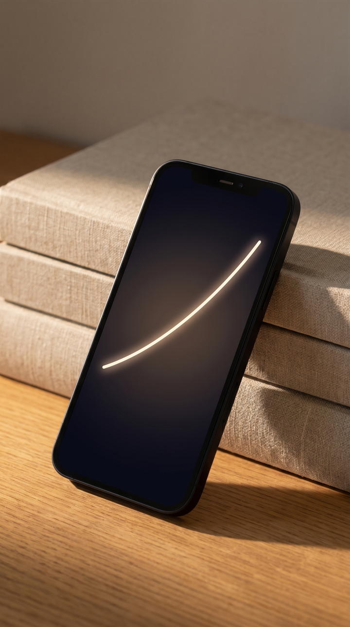 Smartphone mit leuchtender Kurve auf dunklem Bildschirm