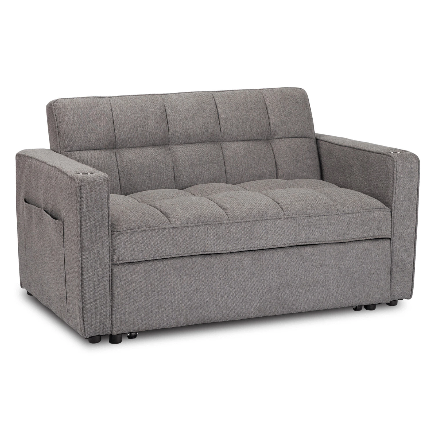 Szara rozkładana sofa widoczna na zdjęciu produktu Aster