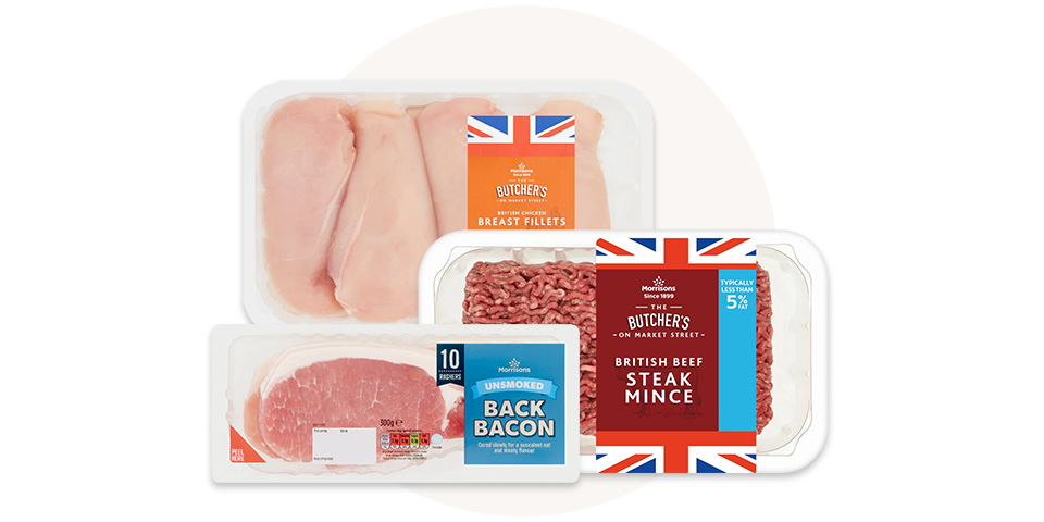 Meat and poultry selection in the Morrisons grocery range