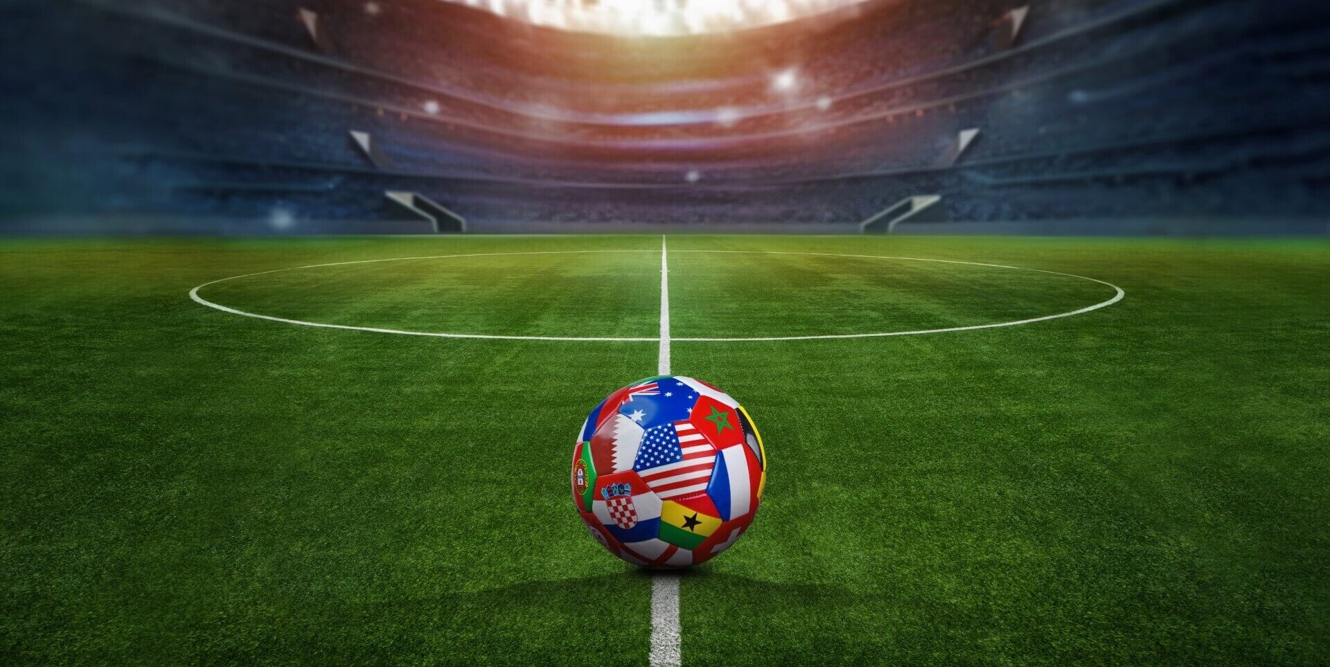 Bola de futebol em um estádio durante um evento esportivo