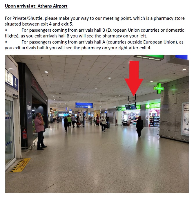 Apotheke als Treffpunkt am Flughafen Athen