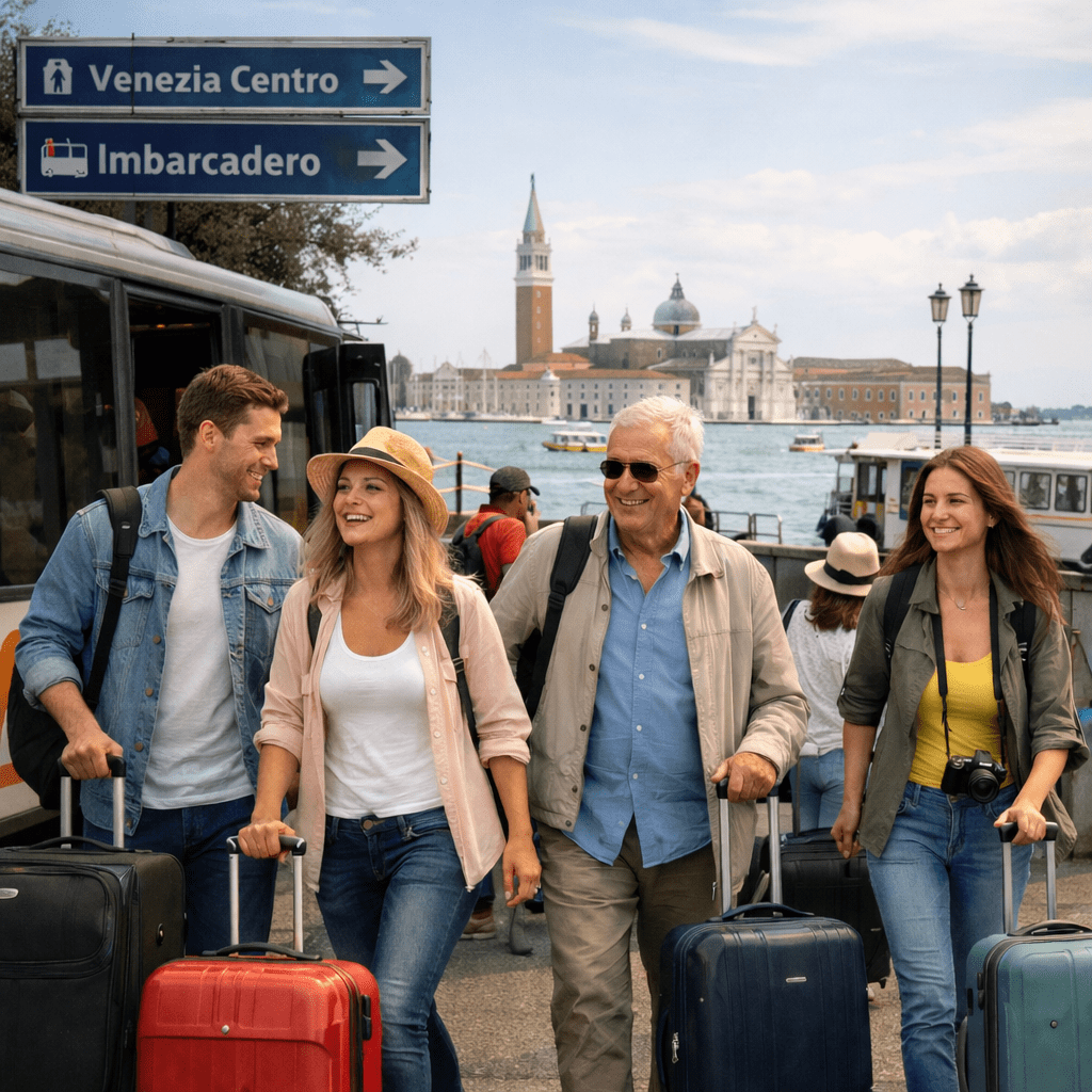 Voyageurs avec leurs bagages à Venise