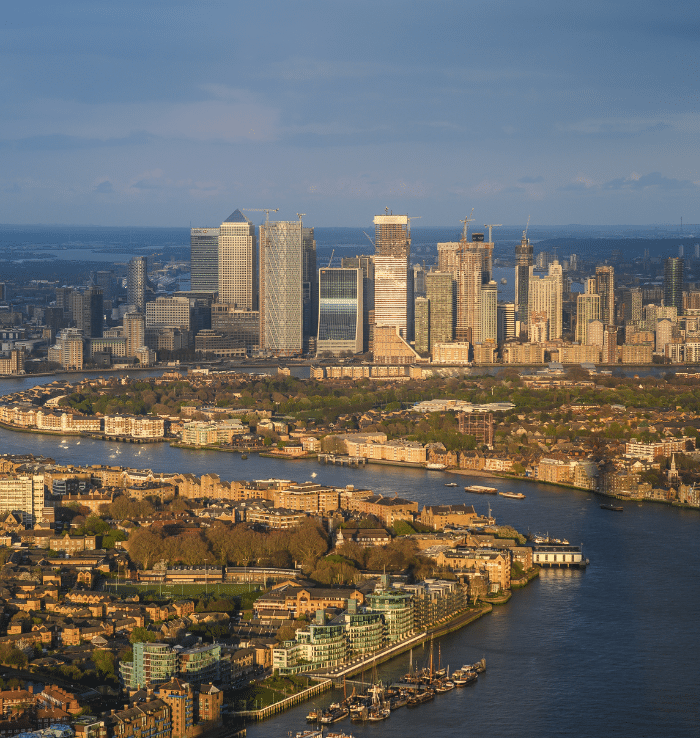Canary Wharf and London skyline seen from The View from The Shard