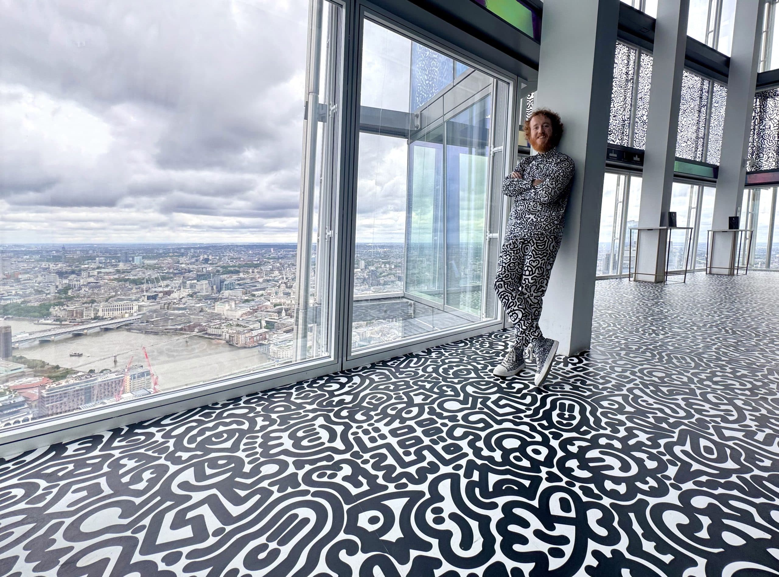 Clear observation window with London skyline at The View from The Shard