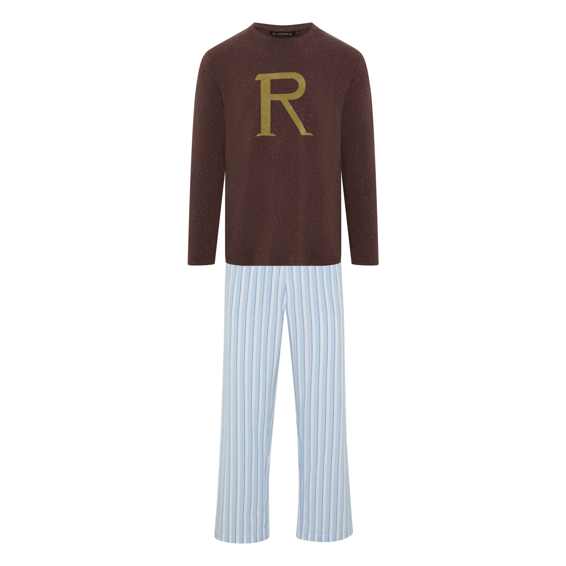 Ron R pyjama set with a letter R jumper and striped trousers