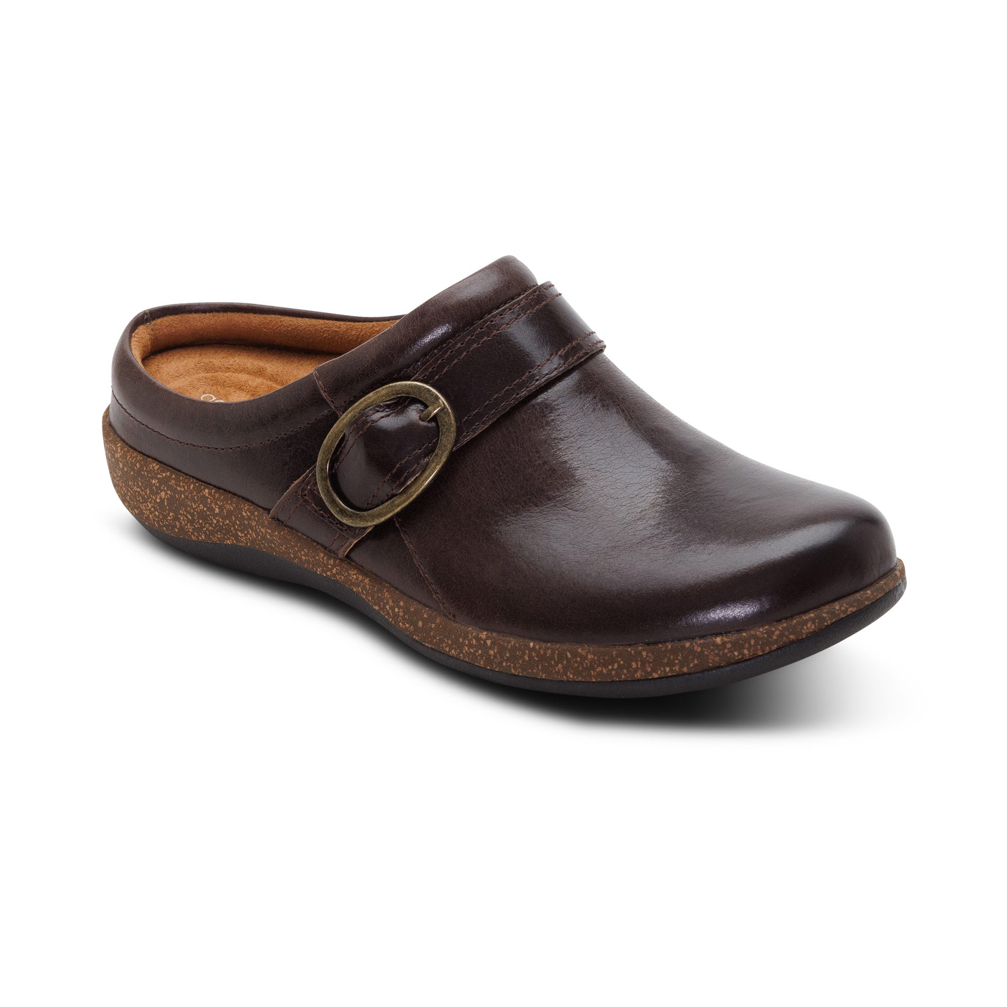 Aetrex brown buckle clog