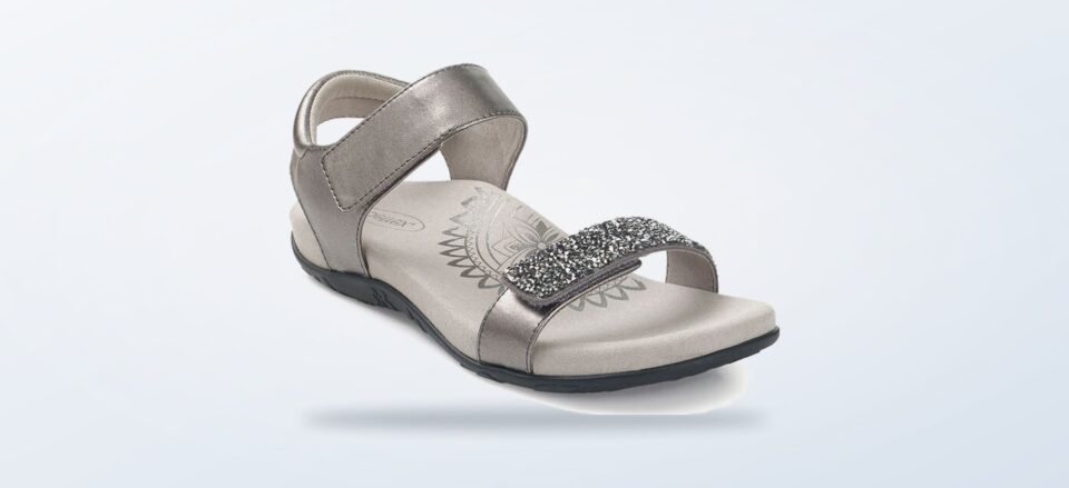 Aetrex Maria studded quarter strap sandal in jeweled gunmetal