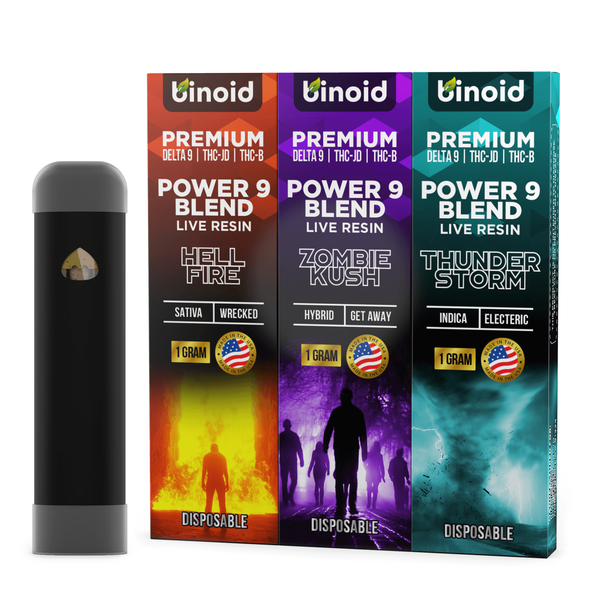 Binoid CBD Power 9 Blend Live Resin Disposable three pack
