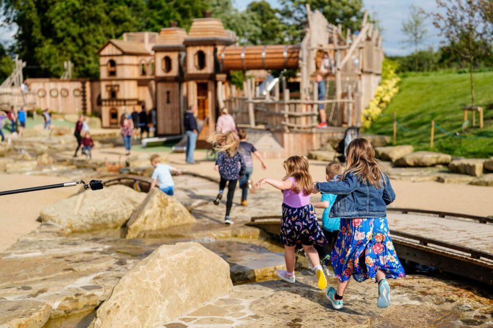 Family enjoying outdoor Adventure Play at Blenheim Palace