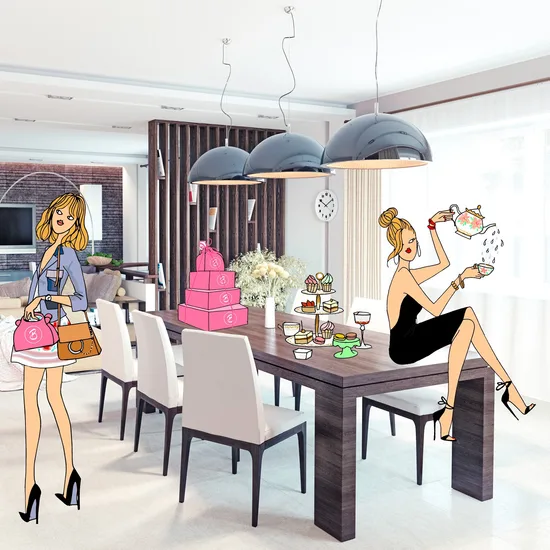 Illustrated afternoon tea delivery scene