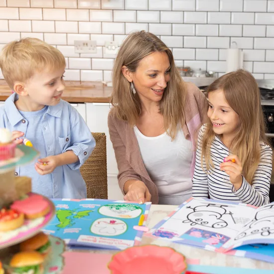 Family enjoying a Peppa Pig afternoon tea activity