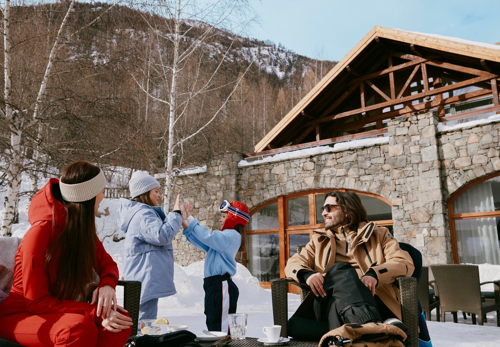 Ski lesson scene in a Club Med winter resort