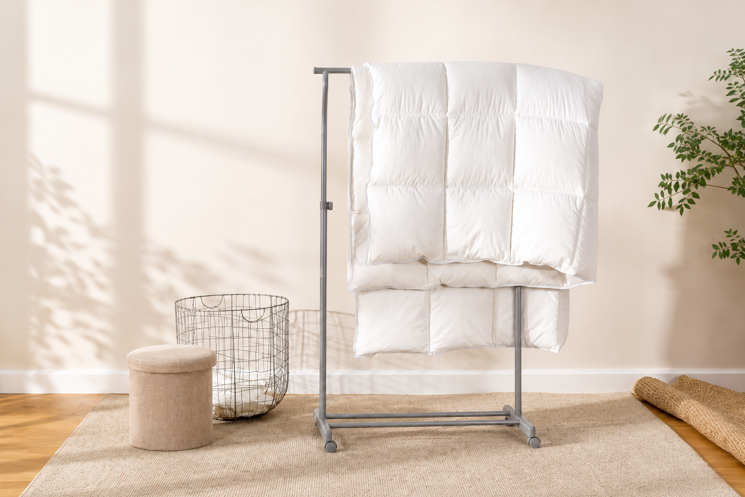 Cuddledown Canadian goose down all seasons duvet on a garment rail