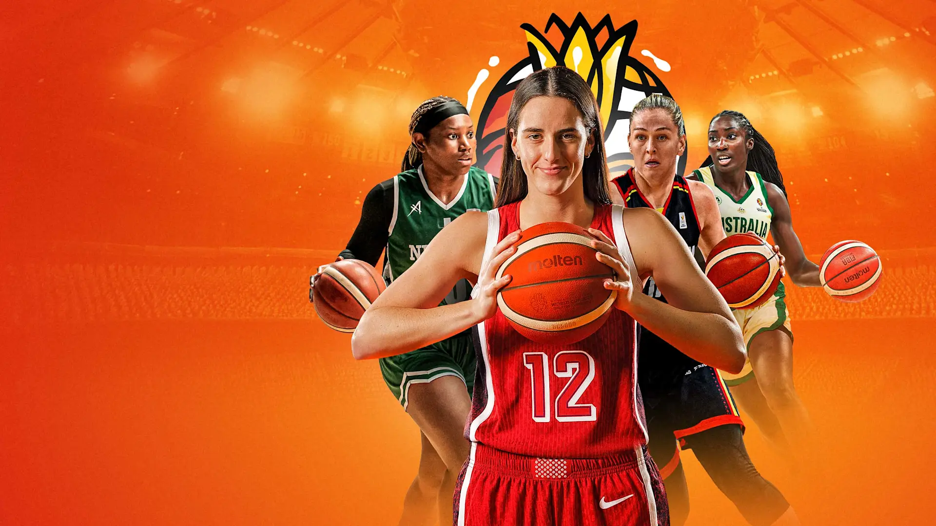 Giocatrici di basket femminile in una grafica sportiva