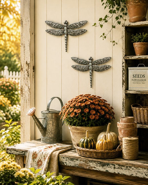 Sculpted gray dragonfly metal wall art