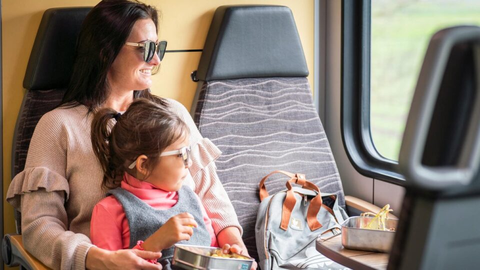 Mutter und Tochter gemeinsam in einem Regionalzug