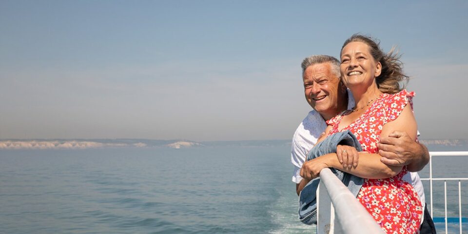 Couple standing on the deck of a DFDS ferry
