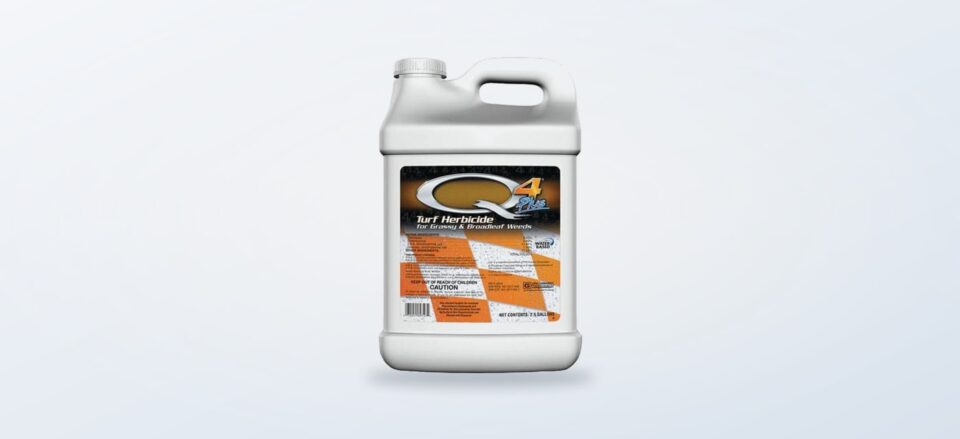 Q4 Plus Turf Herbicide bottle on a clean background