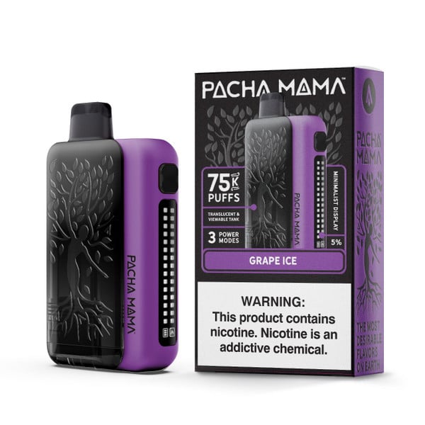 Pachamama 75K Puff disposable vape in Grape Ice