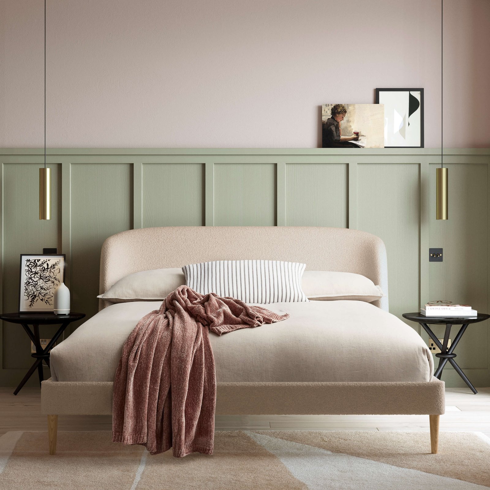 Cambourne upholstered bed in latte fabric