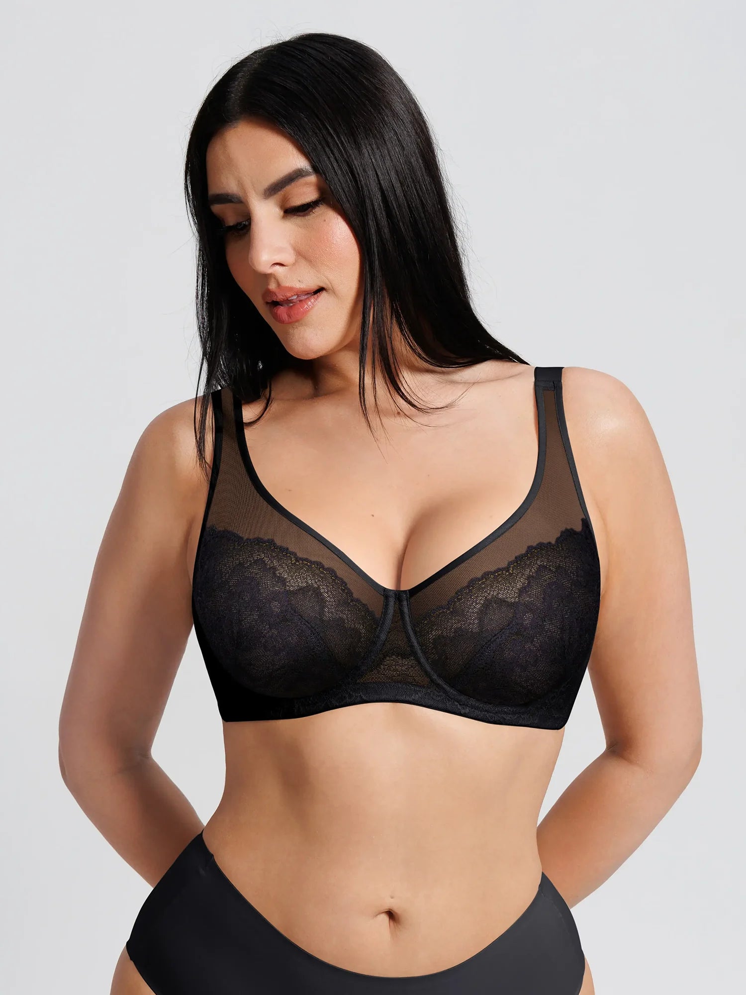 Feelingirl Underwire Minimizer Lace Bra in black