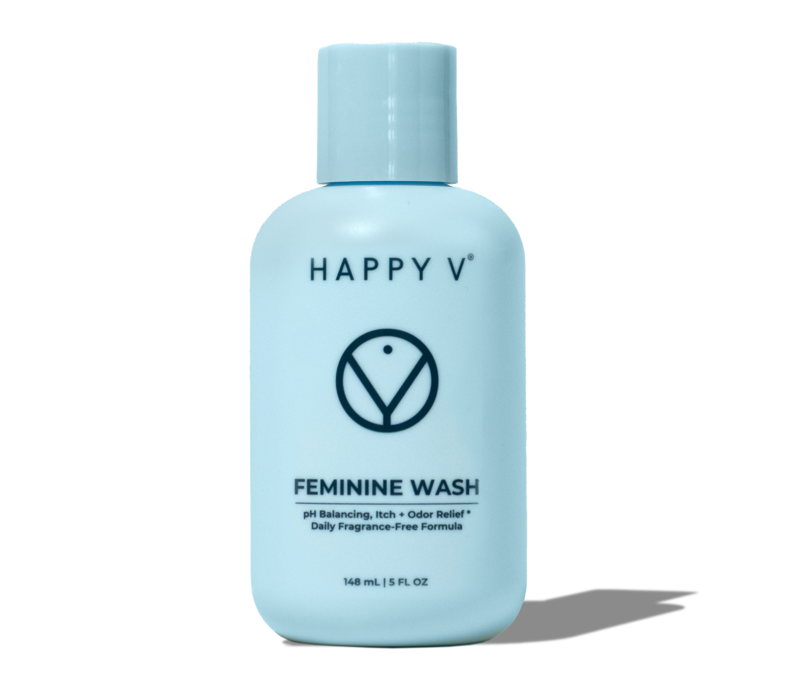 Happy V Feminine Wash bottle shown in a clean product setting