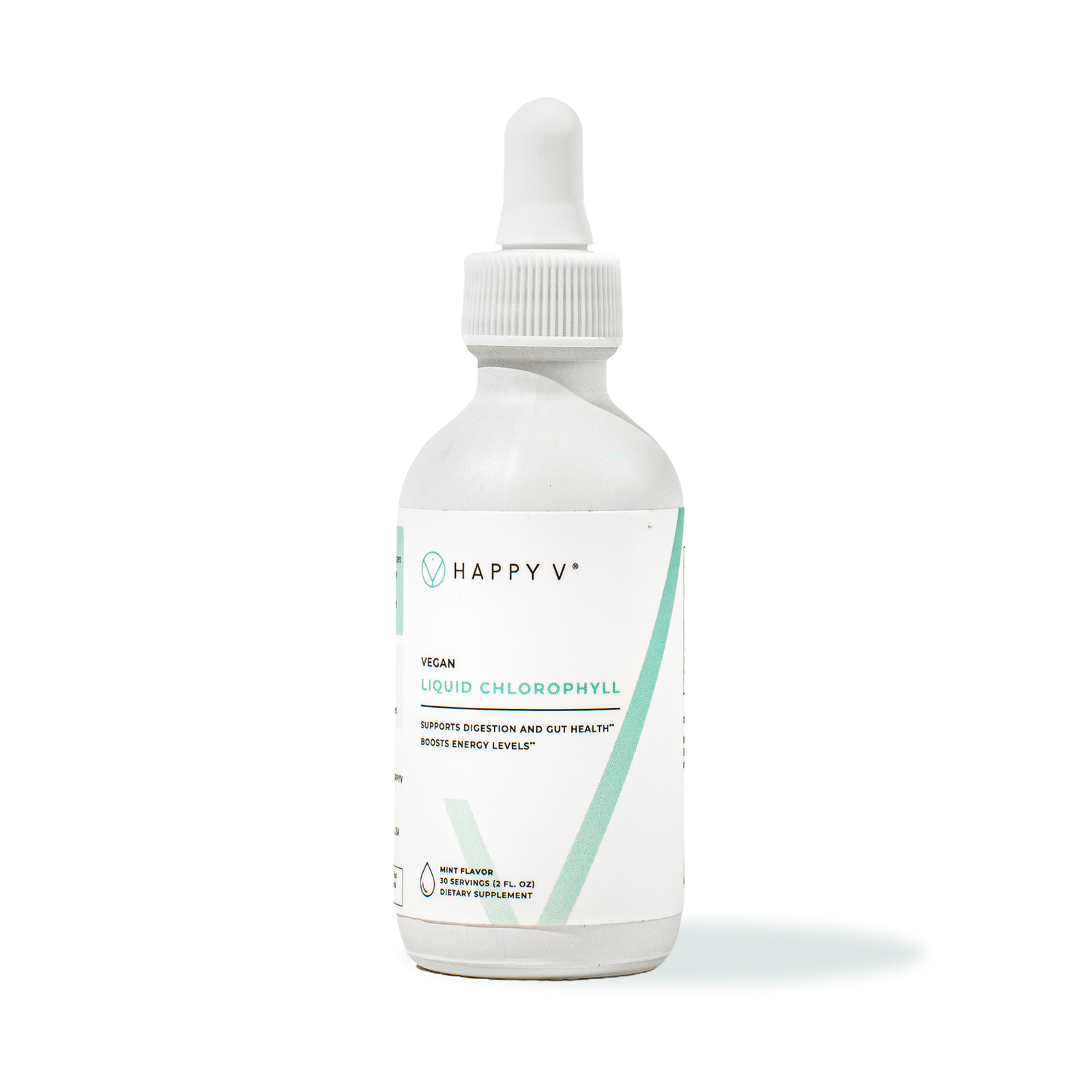 Happy V Liquid Chlorophyll bottle on a clean background