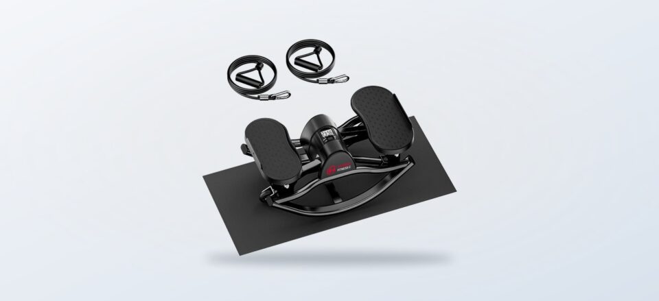 U-shaped rock stepper with resistance bands and non-slip mat