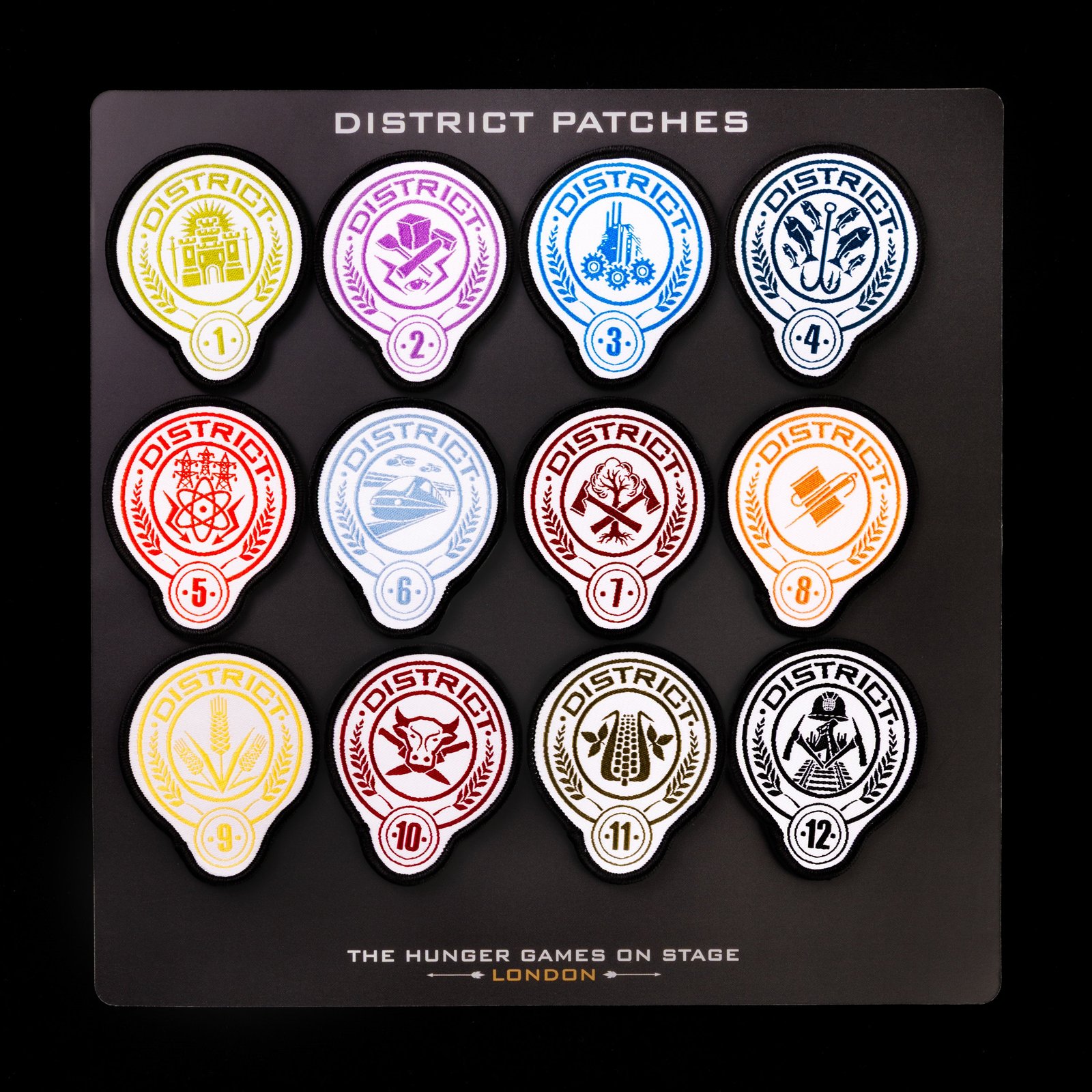 Sew-on 12 District Patches from Hunger Games on Stage