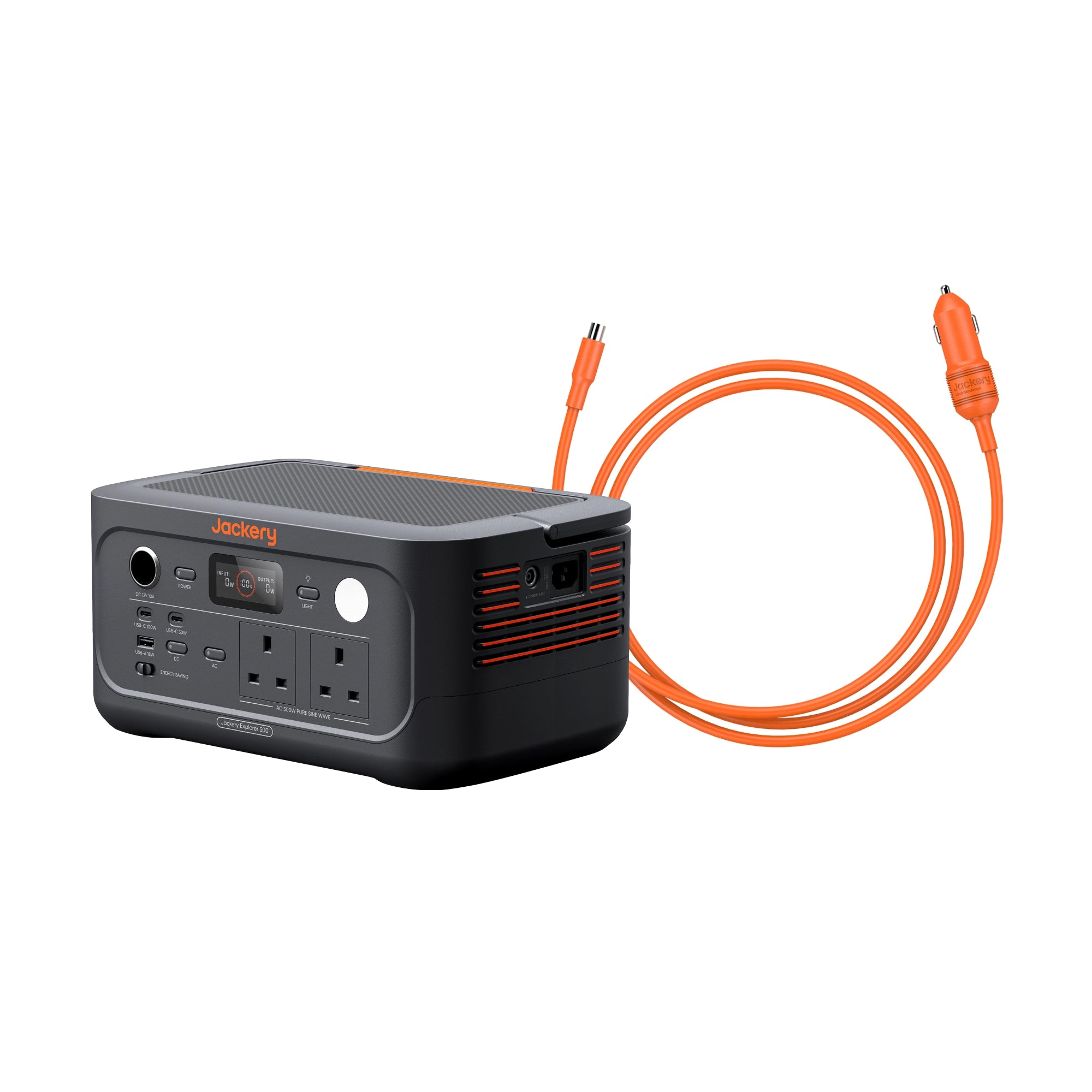 Jackery Explorer 500 v2 with car charging cable