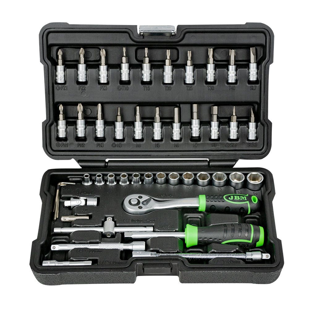 JBM 46-piece 1/4 inch ratchet set with hexagonal sockets