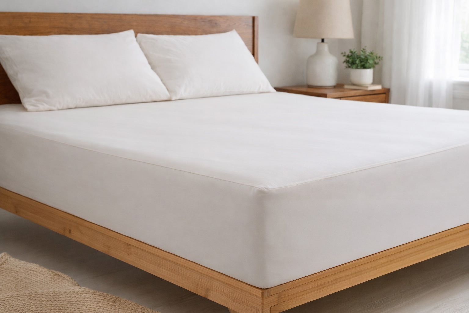 An organic mattress protector styled on a bed from Latex Mattress Factory