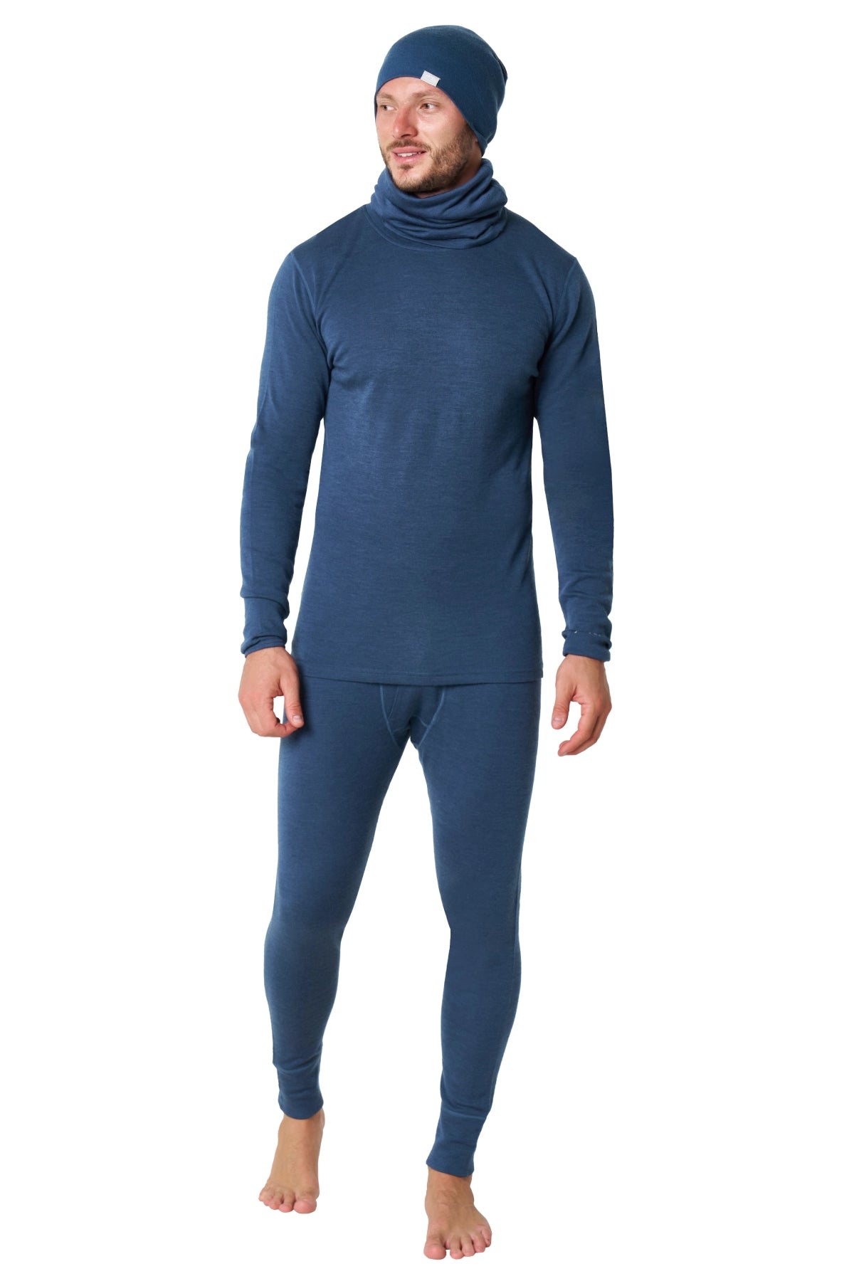 Merino Tech men's denim Merino wool set with beanie and gaiter