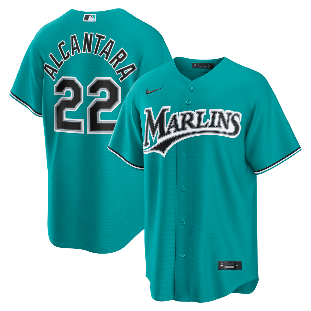 Miami Marlins Sandy Alcantara teal alternate replica jersey