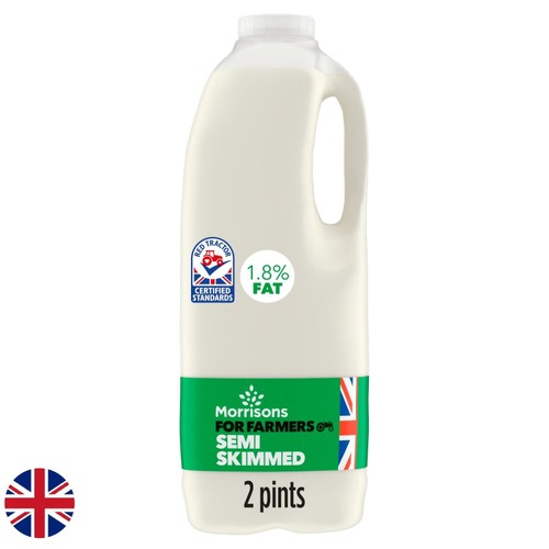 Morrisons For Farmers British Semi Skimmed Milk carton