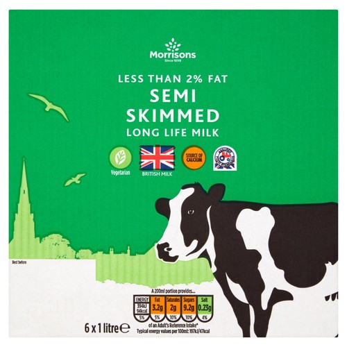 Morrisons Less Than 2% Fat Semi Skimmed Long Life Milk multipack