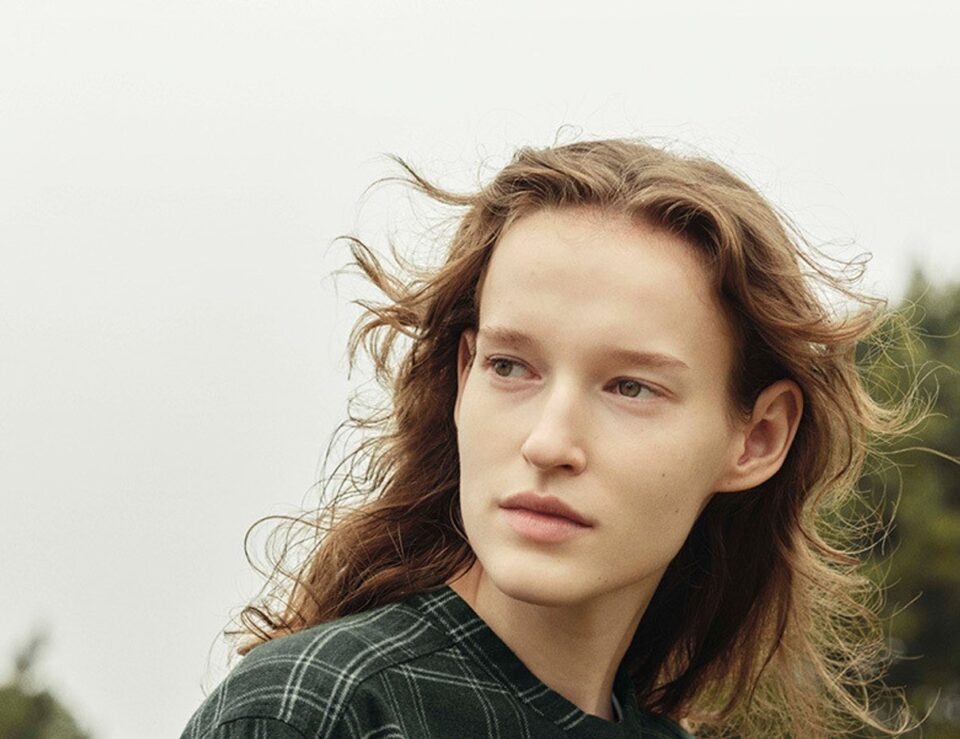 MUJI clothing styled in an autumn lookbook scene