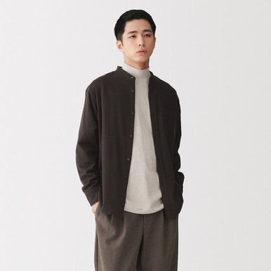 MUJI Men's Flannel Grandad Collar Shirt