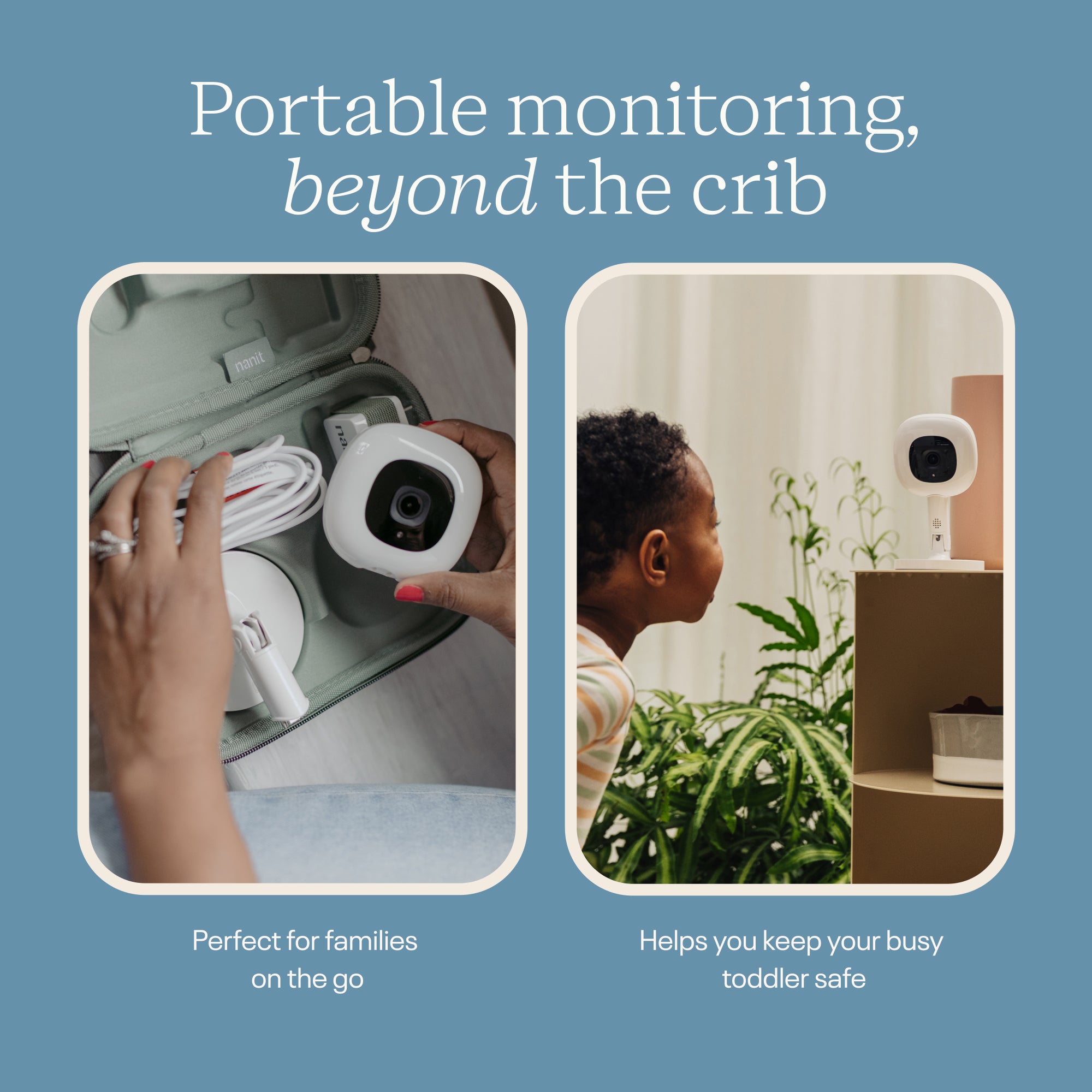 Nanit baby monitor used for portable monitoring and play-space viewing