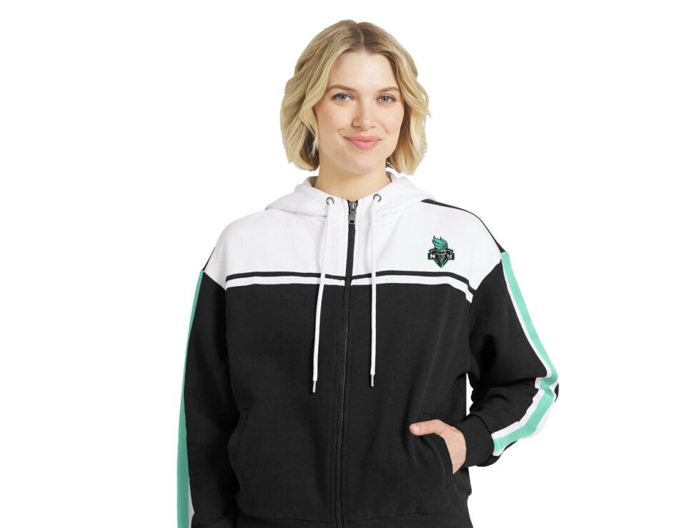 Black and white New York Liberty color blocked full zip hoodie