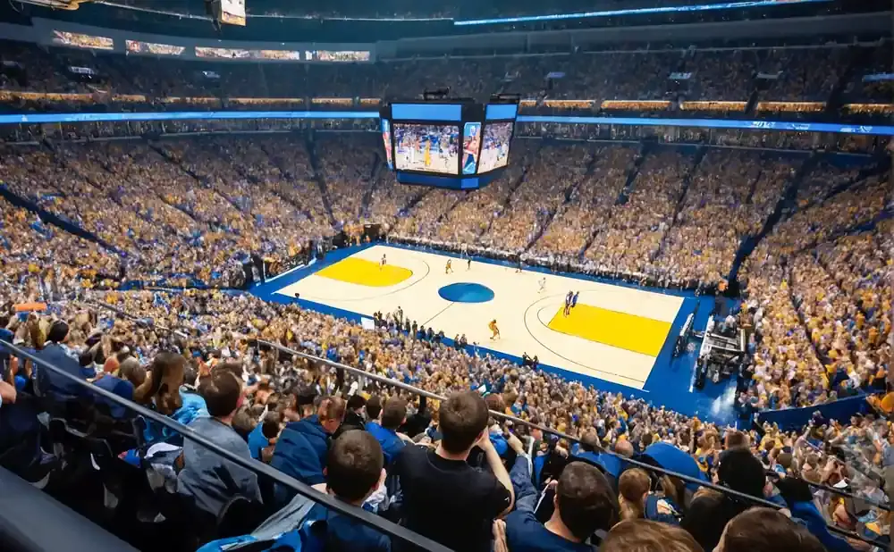 Basketball fans watching from arena seats
