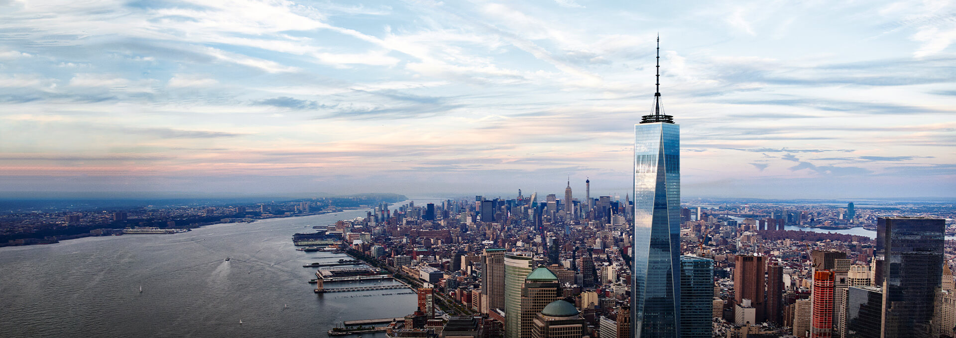 Daytime Manhattan view from the One World Observatory community offers page